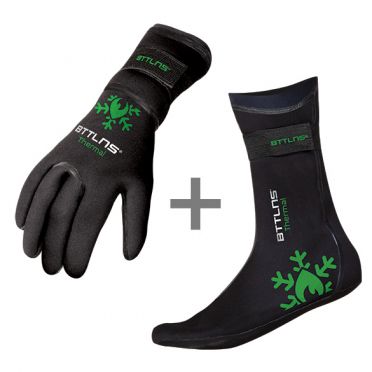 BTTLNS Neoprene thermal swim gloves and swim socks bundle green 