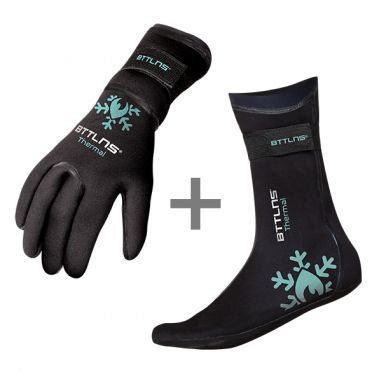 BTTLNS Neoprene thermal swim gloves and swim socks bundle mint 