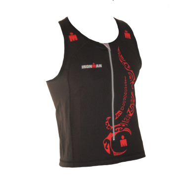 Ironman tri top front zip sleeveless multisport tattoo black/red men 