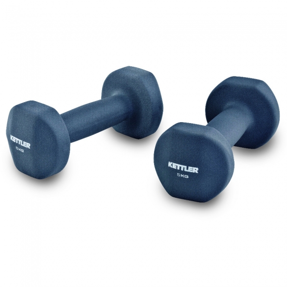As they are coated, the Kettler Neopreen Dumbbels 2x5 kg 07371-100 are  comfortable to hold. - triathlon-accessories.com
