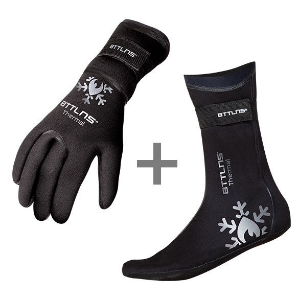 BTTLNS Neoprene thermal swim gloves and swim socks bundle silver  0121016+0121017-097