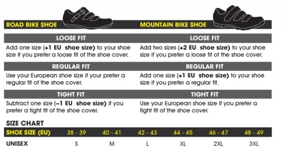 Cycling Shoe Cover Size Chart