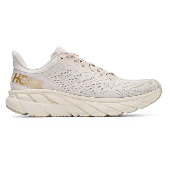 Hoka One One Clifton 7 running shoes white/gold woman online? Find it ...