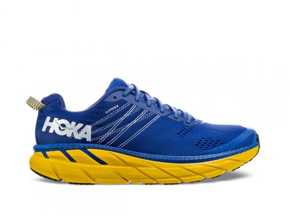 Hoka One One Clifton 6 wide running shoes blue/yellow men  1102876-NBLM