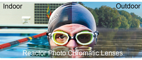 Zoggs Predator Flex Titanium Reactor Swimming Goggles 100% UVA/UVB Silver Green 